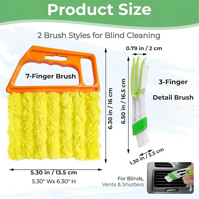 4Pcs Microfiber Blind Cleaning Brush with 7-Finger & 3-Finger Brushes, Washable Window Blinds Cleaner for Venetian Blinds, Shutters, AC Vents, Car Vents & Fans, Orange Blue