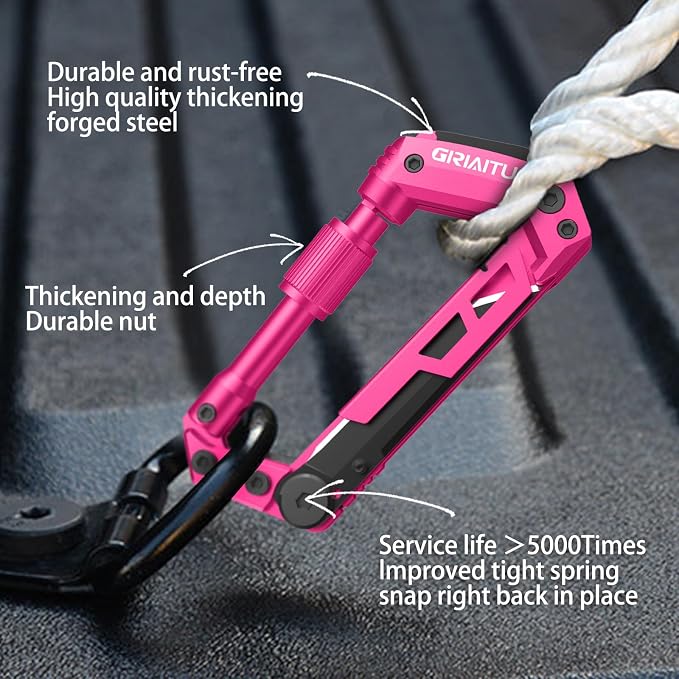 Multitool Carabiner with Pocket Knives, EDC Carabiners, Folding Knife | Serrated, Can Bottle Opener, Rope Cutter, Screwdriver, Keychain Knife for Camping Hiking, Gifts for Women/Men (Pink)