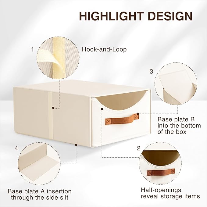 Homsorout Large Closet Storage Bins with Drawer, Fabric Bins for Organization, Collapsible Storage Drawers Organizer for Bedroom, Living Room, 8 Pack, Beige