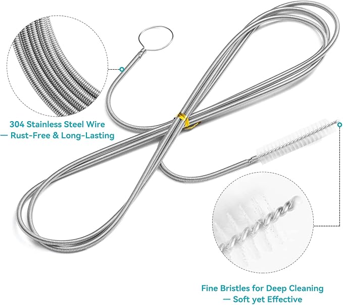 2Pack 118 Inch Flexible Drain Brush, Sunroof Drain Cleaning Tool for Ice Maker Fridge & AC Drain Line