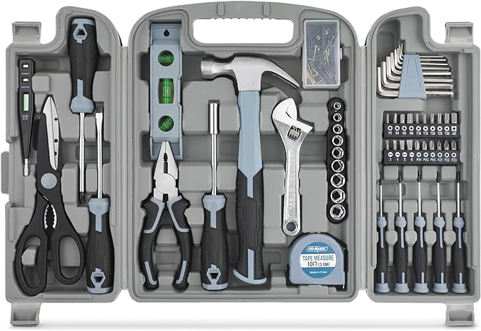 Hi-Spec General Household Tool Set - Home & Garage Hand Tool Kit with Case | 54pc, socket and wrench coverage, roadside fixes, organized box, garage maintenance help, bike and vehicle tasks, repairs