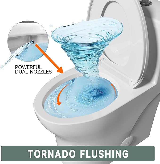 Elongated Modern Tall Toilet 19 Inch for Seniors, Powerful Tornado Flush Skirted High Toilet for Bathroom,One Piece Water Saving Dual Flush 1.0/1.28 GPF,Comfort ADA Bowl Heigh 18.3 Inch, White