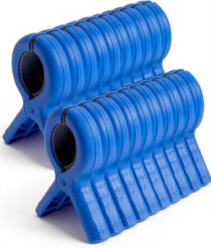 20 Pack Beach Towel Clips Heavy Duty Large Beach Essentials Chair Pool Clip | Deep Blue Clips with Strong Grip, Silicone Protection, Rust Resistant Spring, Multi-Use for Beach, Boat, Cruise & Outdoors