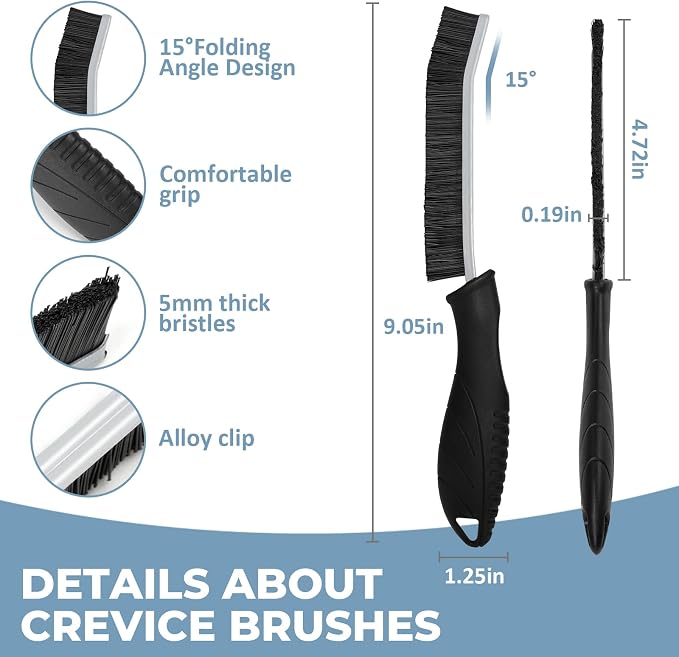 TQRR Cleaning Brush Set 3 Pcs with Soft Bristle and Hard Bristle Crevice | Grout Brush, Auto Vent Cleaning, Wheel Cleaning, Cleaning tool for Kitchen and House Use, Sinks, Shower, Tile, Toilet, Window