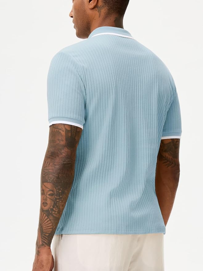 Comdecevis Men's Regular Fit Short Sleeve Knit Polo Shirts | Business casual, lightweight, breathable, stretch textured fabric, moisture wicking, easy care