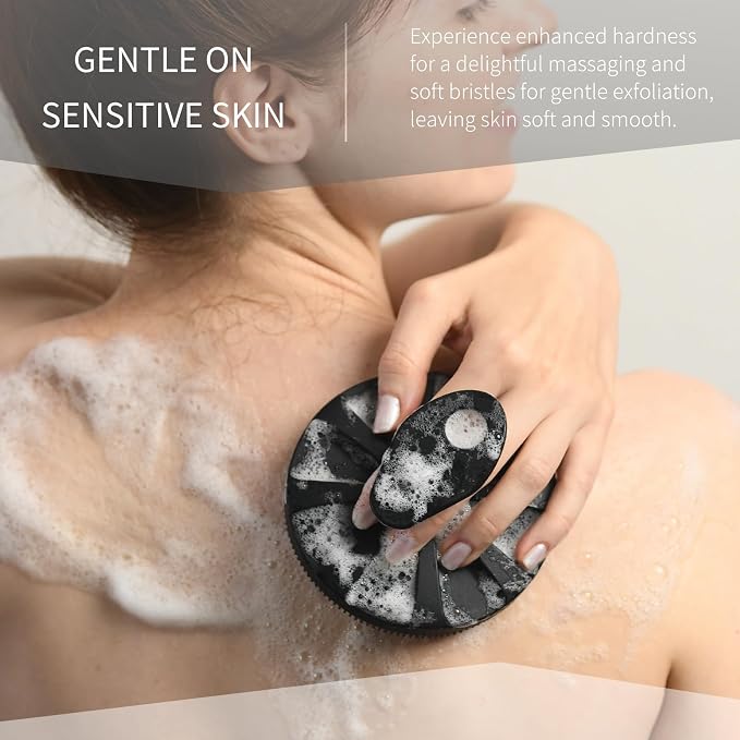 Silicone Body Scrubber, BEAUTAIL Gentle Exfoliating Brush for All Skin Type | Lather Well Shower Scrubber for Body, Bathroom Essentials for Women, Men & Kids, More Hygienic than Loofah. 1-Pack, Black