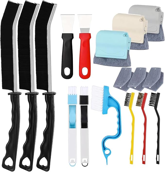 17Pcs Window Track Cleaner Door Tracks Groove Crevice Cleaning Brushes Tools for Sliding Glass Doors, Air Conditioner