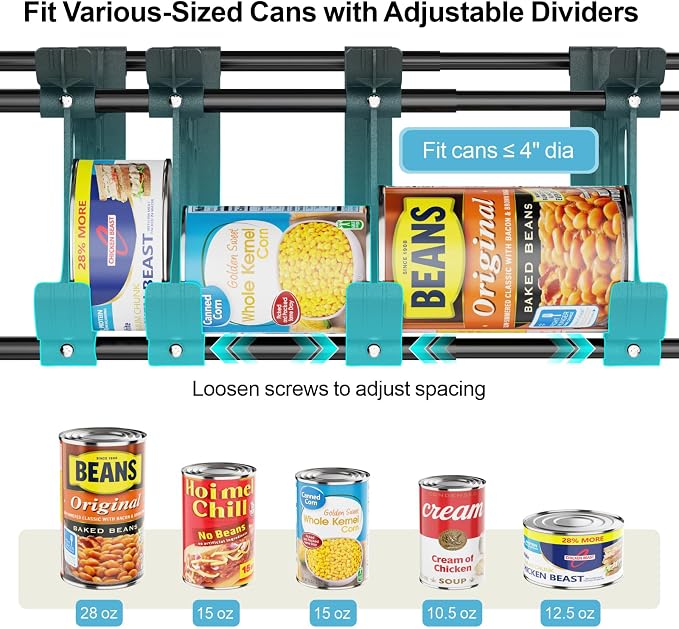 iSPECLE Can Storage Organizer Pantry - Auto-Rolling Expandable Hold 80 Cans | Stackable For Walk-in Deep Pantry Shelve, Adjustable Width for Food Cans, Sturdy Metal Frame, Easy Access & Restocking, Black