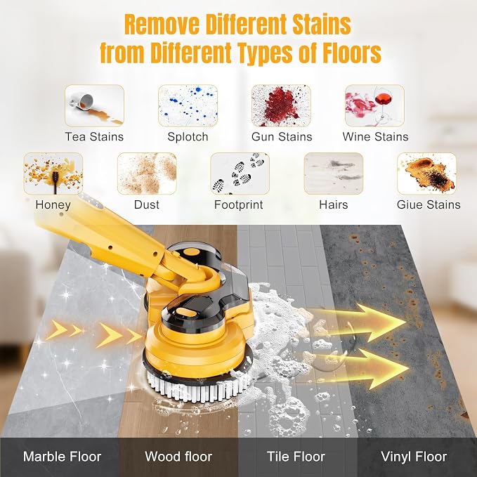 Cordless Electric Mop for Dewalt 20V Battery (NO Battery), 2 in 1 Spin Mop & Electric Floor Scrubber Machine with LED Light & Water Spray, 800 RPM Rotating Electric Mops for Floor (Black)