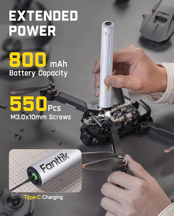 Fanttik E2 Ultra Electric Screwdriver, Precision Screwdriver Set (White) | 50 Magnetic Bits, 5/32''Hex Shank, 0.6N.m, RevoStor Magnetic Storage, Repair Kit for PC, Phone, 3D Printer, RC Cars, Drone