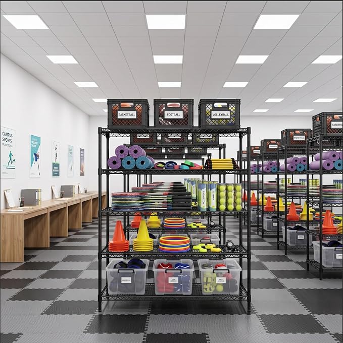 REIBII Storage Shelves, 3200LBS Heavy Duty&Adjustable Height for Garage | 55.5" W Shelf Space Saving, 5 Tier Freestanding, Powder Coated, Anti-Tipping Device, Moisture Resistant, 4-Set for Pantry