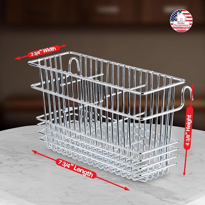 Better Houseware Silverware Utensil Drying Rack Holder Basket for Spoons & Chopsticks Silverware Caddy Silverware Drying Basket Silverware Drainer Basket (3 Compartments, Chrome)