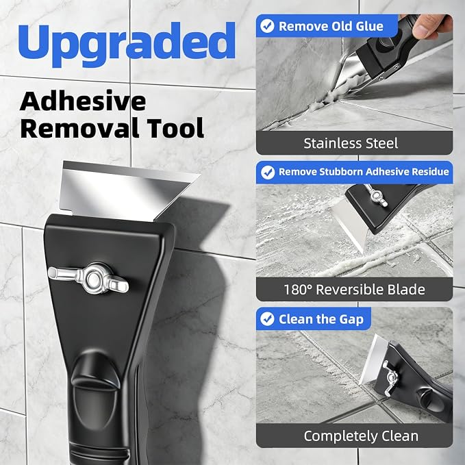 Silicone Caulking Tool Kit, Caulk Remover Tool, Putty Knife Scraper, 3 Glass Glue Corner Scrapers, Grout Removal Tool with Stainless Steel Head for Kitchen Bathroom and Window