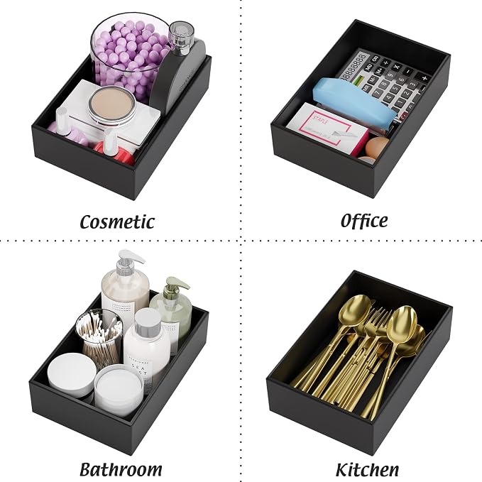 Black Bamboo Drawer Organizer - Silverware&Utensil Holder Organizer for Kitchen Drawers, Multi-Use Drawer Dividers Boxes for Bathroom Counter，Cabinet, Garage, Office Desk, Makeup, Jewelry (9"6"2.5") | Silverware Cutlery Utensil Tray, Multi-Use Drawer D...