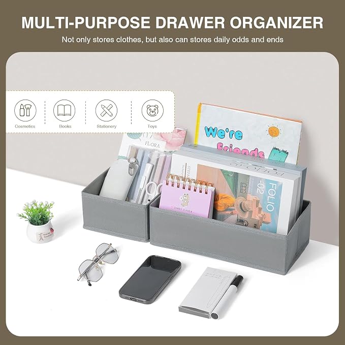 DIMJ Drawer Organizers for Clothing, Set of 12 Dresser Drawer Organizers, Fabric Closet Organizers and Storage, Drawer Dividers for Baby Clothes, Socks, Belt, Tie (Blended)
