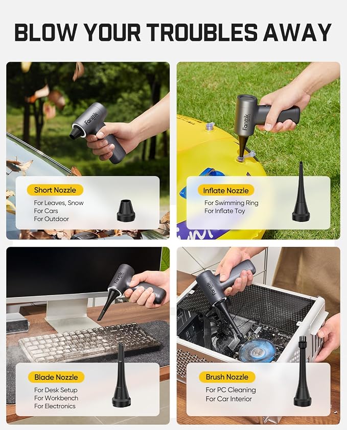Fanttik B10 Pro Electric Air Duster (Sliver) | 110,000RPM Brushless Motor, One-Tap Booster, 3-Speed Adjustable Control for PC, Keyboard & Electronics