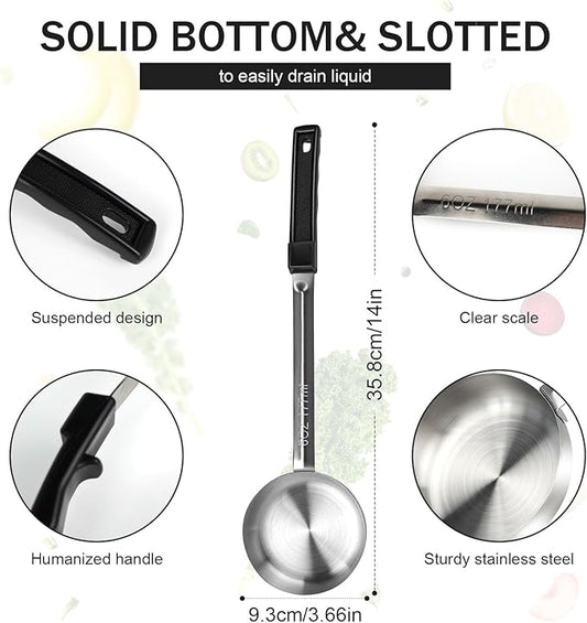 6 Ounce Solid Stainless Steel Portion Control Ladle Spoon - Pizza Sauce Serving Spoons Portion Ladle for Sauces, Perfect for Weight Watchers, Buffets, Parties