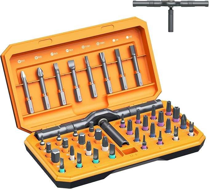 ORIA Ratchet Screwdriver Set, 42 in 1 Magnetic Screwdriver Kit with T Handle, Repair Tool Kit with 40 PCS Precision Bits, Portable Storage Case for Home Appliances, Bicycle, DIY