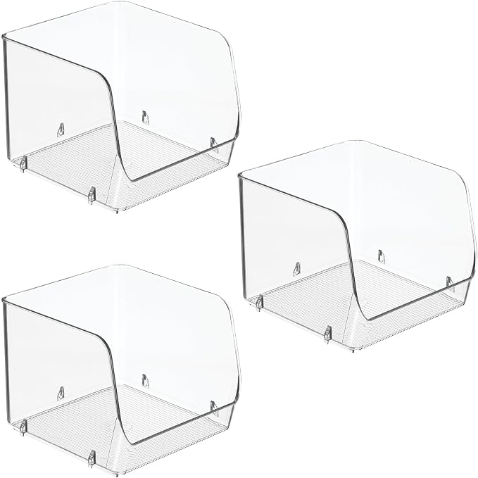 iDesign Stackable Open-Front Storage Bins, Set of 3, Clear | Kitchen and Pantry Organization
