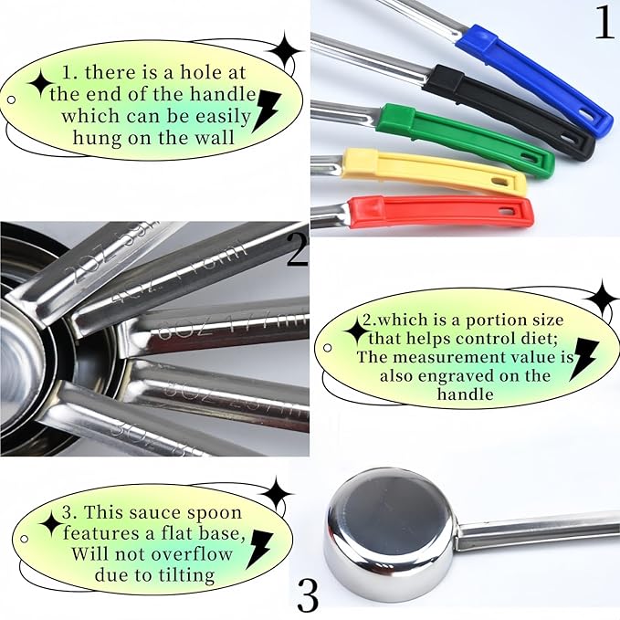 2Pcs Stainless Steel Portion Control Serving Spoons, 4 Oz Serving Ladles, Restaurant and Kitchen Measuring Serving Ladle, Portion Control Slotted and Unslotted Scoops for Weight Loss(Green)