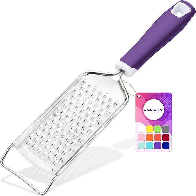 Rainspire Professional Cheese Graters for Kitchen Stainless Steel Handheld, Metal Lemon Zester Grater With Handle For Cheese, Chocolate, Spices, Kitchen Gadgets And Tools, Soft Grip Handle, Purple