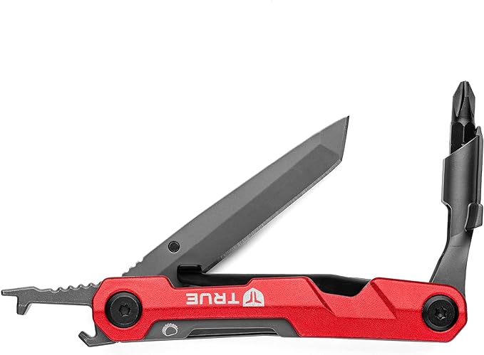 TRUE Titanium Block Multitool, 5-in-1 Compact Pocket EDC Multitool | 5-in-1 Everyday Carry Multitool with a Locking Driver, Folding Tanto Blade, Bottle Opener, Flat Edge Scraper & Pocket Clip
