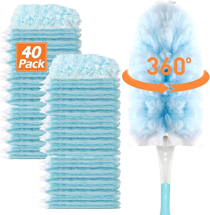 Heavy Duty Duster Refills for Swiffer Duster (40 Count) | 360° Unscented Disposable Multisurface Dusters with 1 Handle- for Home, Blinds, Fans & Corners, Blue