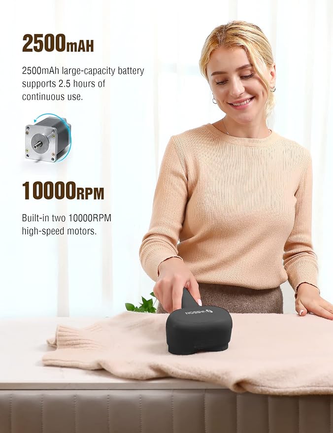 VASSON Fabric Shaver, Sweater Depiller & Pilling Remover | Dual-Head Design for 2X Faster Pilling Removal on Sweaters & Couches