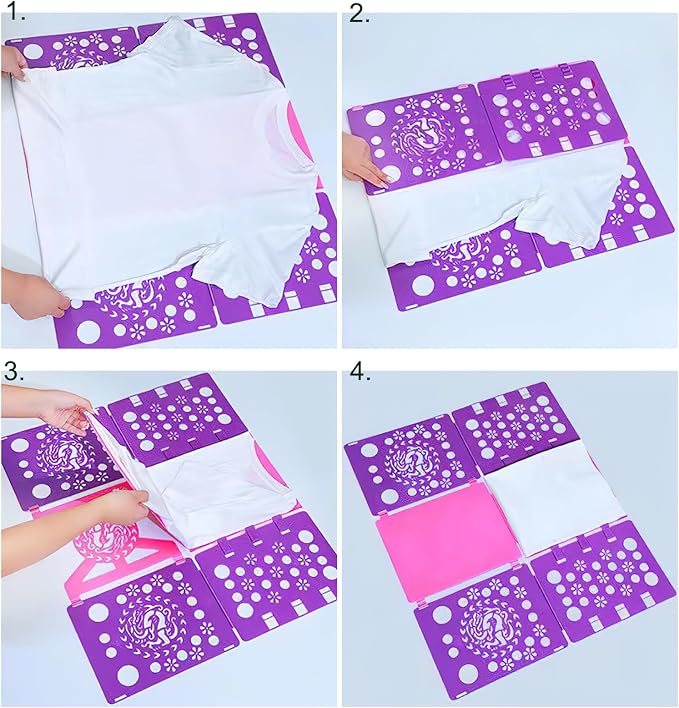 Generic Version 3 T-Shirt Folding Board Durable Flip Fold Clothes Folder Save Time Easy to Fast Plastic Clothes Folding Boards for Adults (Pink Purple)