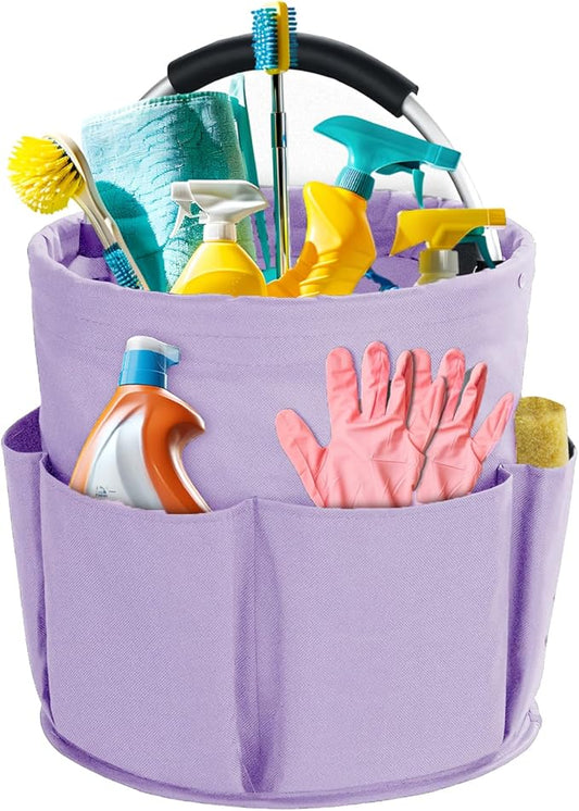 Cleaning Caddy with Handle, Cleaning Products Organiser, 17L Foldable Storage Basket, Cleaning Caddy Organiser, Portable Multi Cleaning Bucket Bag for Home, Garden (Purple)