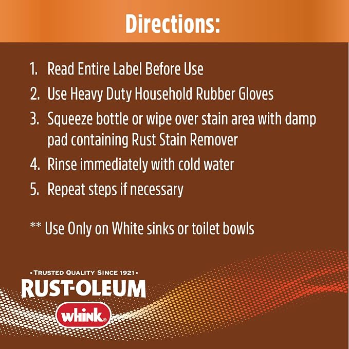 Rust-Oleum Whink Rust Stain Remover | Heavy-Duty Iron Stain Remover for White Toilets & Sinks, Colorfast Fabric & Carpets | 16 oz