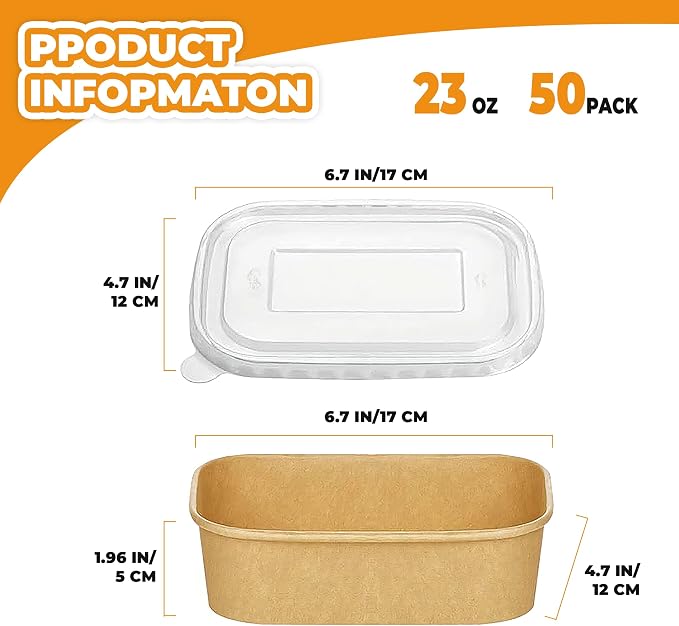 Kaderron 50 Pack 23 OZ Large Paper Bowls with Lids with Spoons and Forks, Heavy Duty Disposable Meal Prep Containers for Party, Soak-Proof and Microwave Safe for Hot/Cold Use
