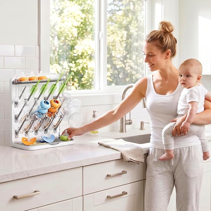 Lifewit 15-Hooks Baby Bottle Drying Rack for Countertop | Vertical Bottle Storage Organizer, Stand-Up Dryer Holder for Pacifiers, Pump Parts, Baby Stuff, Newborn Essentials Must Haves
