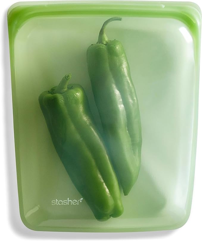 Stasher Premium Reusable Half Gallon Silicone Bag, Green, 64 oz | Food-Safe Silicone, Eco-Friendly, Reusable Freezer Bags, Microwave, Dishwasher, Oven Safe, Sous Vide, Meal Prep, Bulk Storage