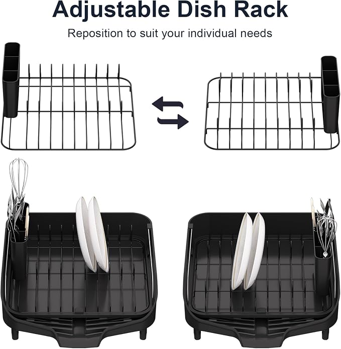 PULIDIKI Dish Drying Rack, Expandable Dish Rack for Kitchen Counter, Stainless Steel Dish Drainer with Utensil Holder, Kitchen Plate Organizer for Cup and Bottle