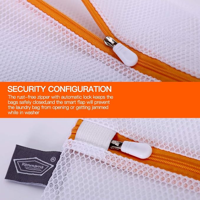 Laundry Bags Mesh Wash Bags, Lingerie Bag for Washing Delicates,M+L | Garment Bag for Washing Machine, For Scarf, Socks, Shirts, Small Toys, Orange Zipper, Tumble Dryer Safe