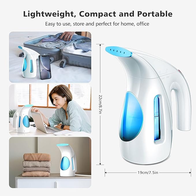 HiLIFE Steamer for Clothes, Portable Handheld Clothing Steamer, 240ml Big Capacity, 700W, Strong Power, Fabric Quick Wrinkle Remover for Home, Office(ONLY FOR 120V)-Maya Blue