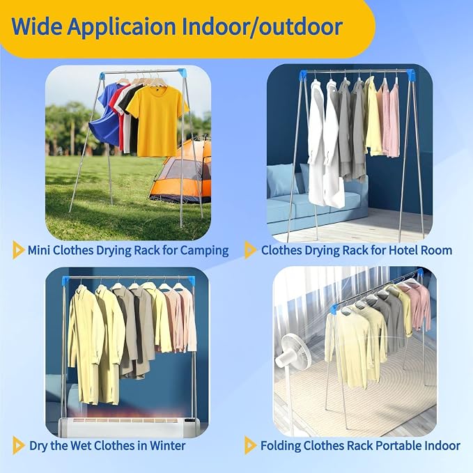 Portable Travel Garment Rack, Upgraded Easy Folding Drying Clothes Rack | Stainless Steel; Lightweight; Retractable Drying Rack for Laundry, Travel, Camping, Hotel, Dance