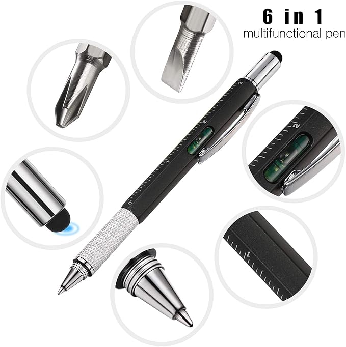 Zhanmai 16 Pcs Multi Tool Pens for Men, 6 in 1 Multitool Ballpoint Pen with Screwdriver Ruler Level Stylus Refills, Bulk Gifts for Employees Office Gadget Supplies Birthday Christmas Stocking Stuffers