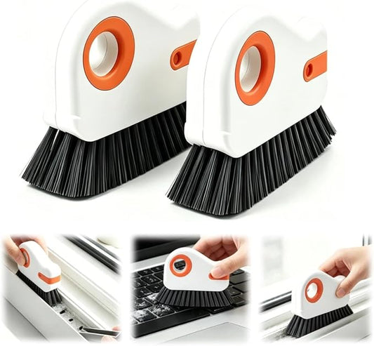 2-in-1 Groove Cleaning Brush with Hidden Scraper, Hard Bristle Crevice Cleaning Tool for Sliding Door Track, Window Sill, Window Seal, Tile Gaps, Kitchen & Bathroom Corners (Orange*2)