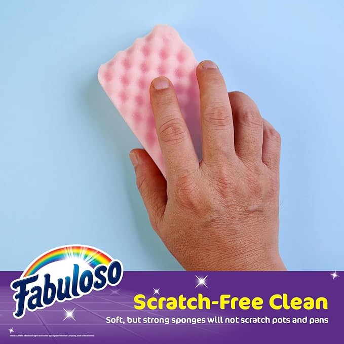 Fabuloso Scratch-Free Kitchen Dish Sponges Purple Cellulose Scrubber Sponge Scouring Pad Dishes Pots Pans Counters and Sinks Tough on Messes 4.25 x 2.75 x 1.25 in 6 Count 2 Pack Kitchen Cleaning