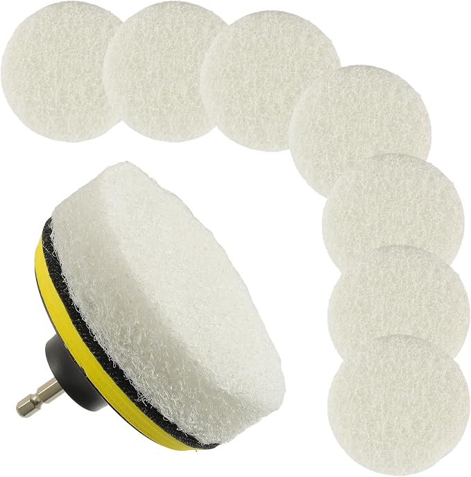4 Inch Drill Brush Scrub Pads Cleaning Kit, 5X Faster Cleaning, Reusable Double Sided Scrub Pad for Bathroom Shower Tub Tile Grout Kitchen Toilet Hard Surfaces, 9 Pack(White)