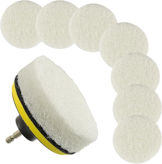 4 Inch Drill Brush Scrub Pads Cleaning Kit, 5X Faster Cleaning, Reusable Double Sided Scrub Pad for Bathroom Shower Tub Tile Grout Kitchen Toilet Hard Surfaces, 9 Pack(White)