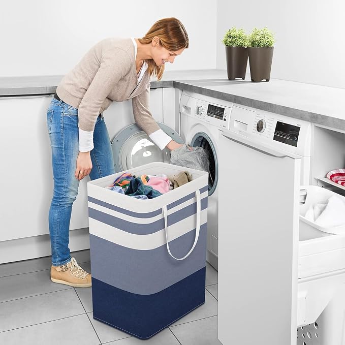 StorageRight Laundry Basket Hamper Large Collapsible Laundry Hamper with Easy Carry Handles，Freestanding Clothes Hampers for Laundry, Bedroom, Dorm, Clothes, Towels, 75L, Gradient Blue | Freestanding Clothes Hampers, Foldable design, with Easy Carry Ha...