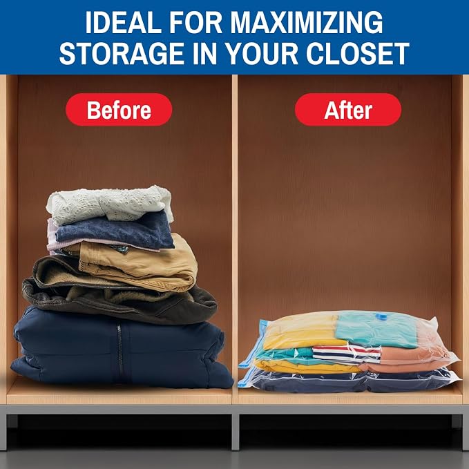 Spacesaver Large Vacuum Storage Bags for Comforters, Blankets & Clothes – Vacuum Sealed Compression Bags with Hand Pump – Space Saver Storage Bags for Bedding, Moving, Travel & Organization (8 Pack)