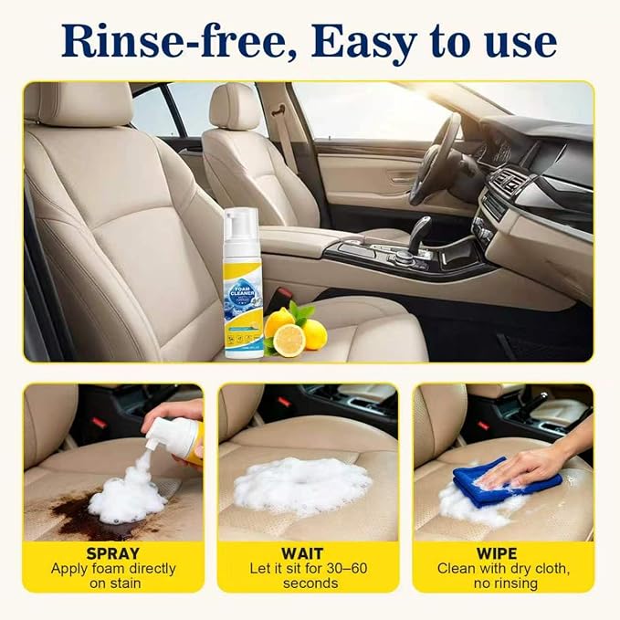 4-in-1 Multi-Enzyme Foam Cleaner, Multi Purpose Foam Cleaner, No Rinse Foam Cleaner for Car Interior, Kitchen Grease, Bathroom Tiles, Fabric Care and Multi Surfaces(2pcs)
