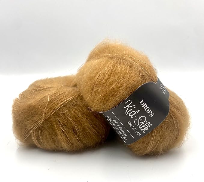 Drops Mohair and Silk Yarn Kid-Silk, 0 or Lace, 2 Ply, 0.9 oz 230 Yards per Ball (50 Caramel)