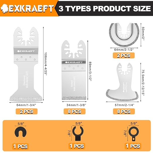 EXKRAEFT 20 PCS Grout Removal Tool Blades for Grout Removal Tile Mortar Concrete Masonry, Diamond Oscillating Tool Blade Fit Milwaukee Ryobi Rockwell Fein