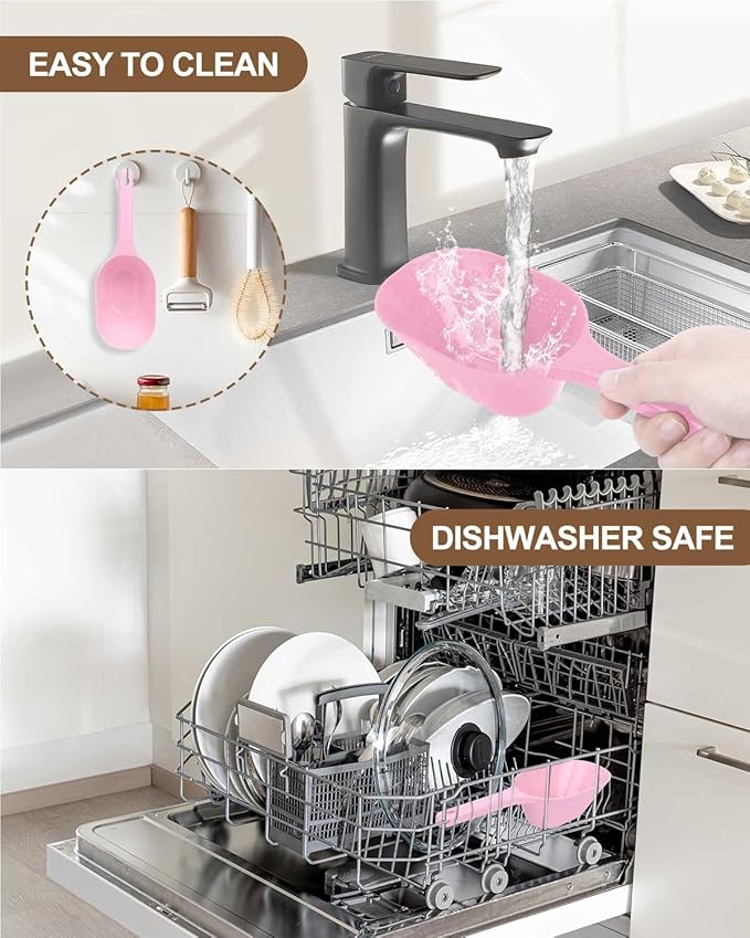 Dog-Cat Food-Scoop Measuring-Cup,1 Cup Capacity Versatile Plastic Pet Food Scoop with Measuring Lines 1 Cup and 1/2 Cup for Precise Portion Control (2, Pink)