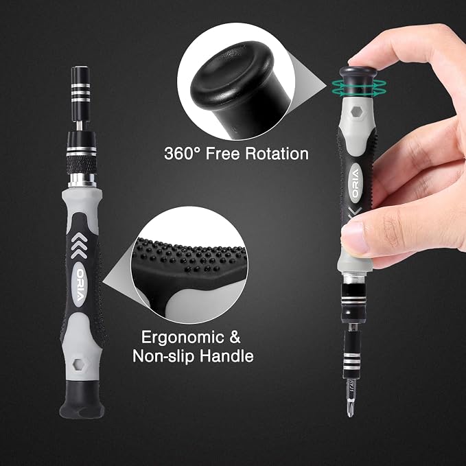 ORIA 61 in 1 Precision Screwdriver Set with 57 Bits, Magnetic Screwdriver Kit, Portable Repair Tool Kit for Smartphone, PC, Watch, Toys - Includes Extension and Flexible Rod, Black